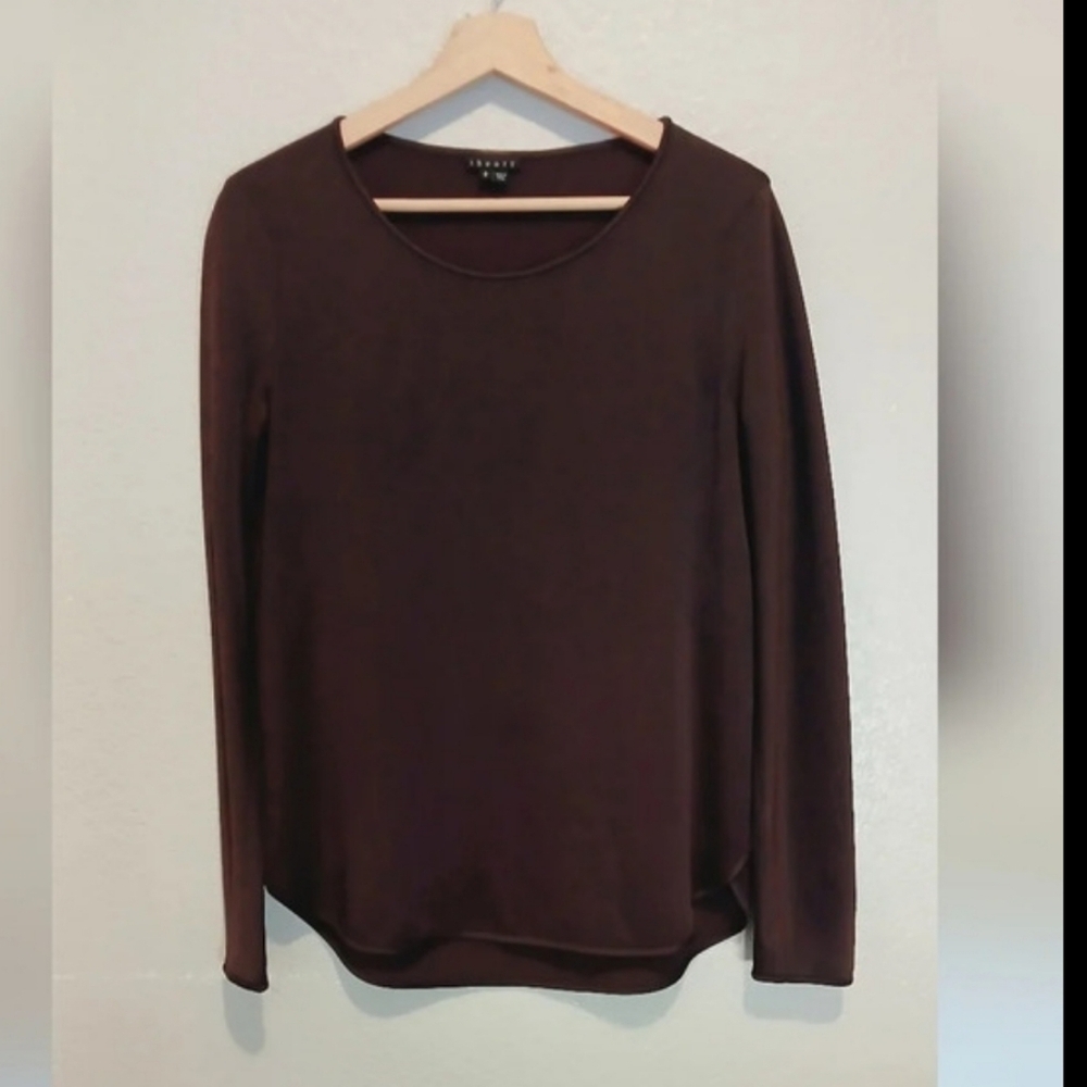 💚5/$25 Theory Long Sleeve Tunic Blouse Deep Purple Boat Neck Size Small